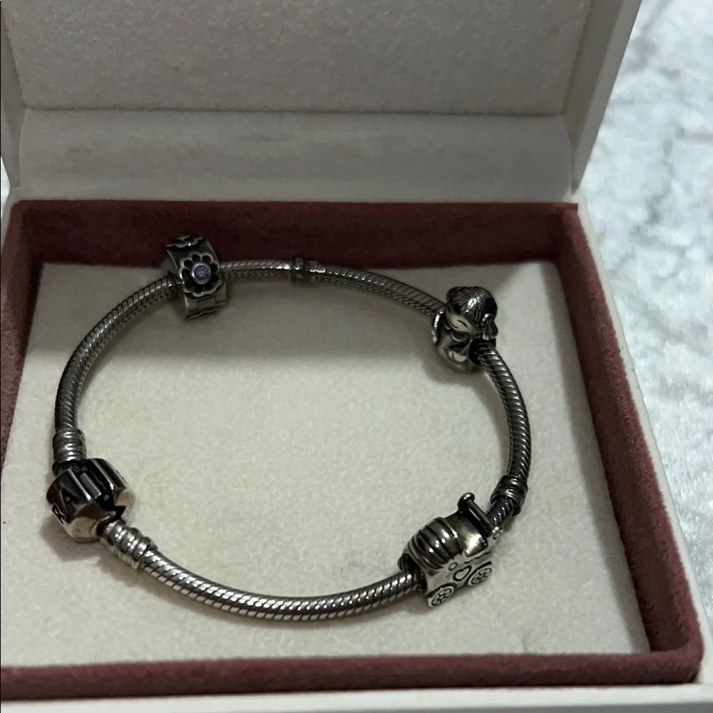 Pandora Silver with 3 Charm Bracelet with Polished Finish $112